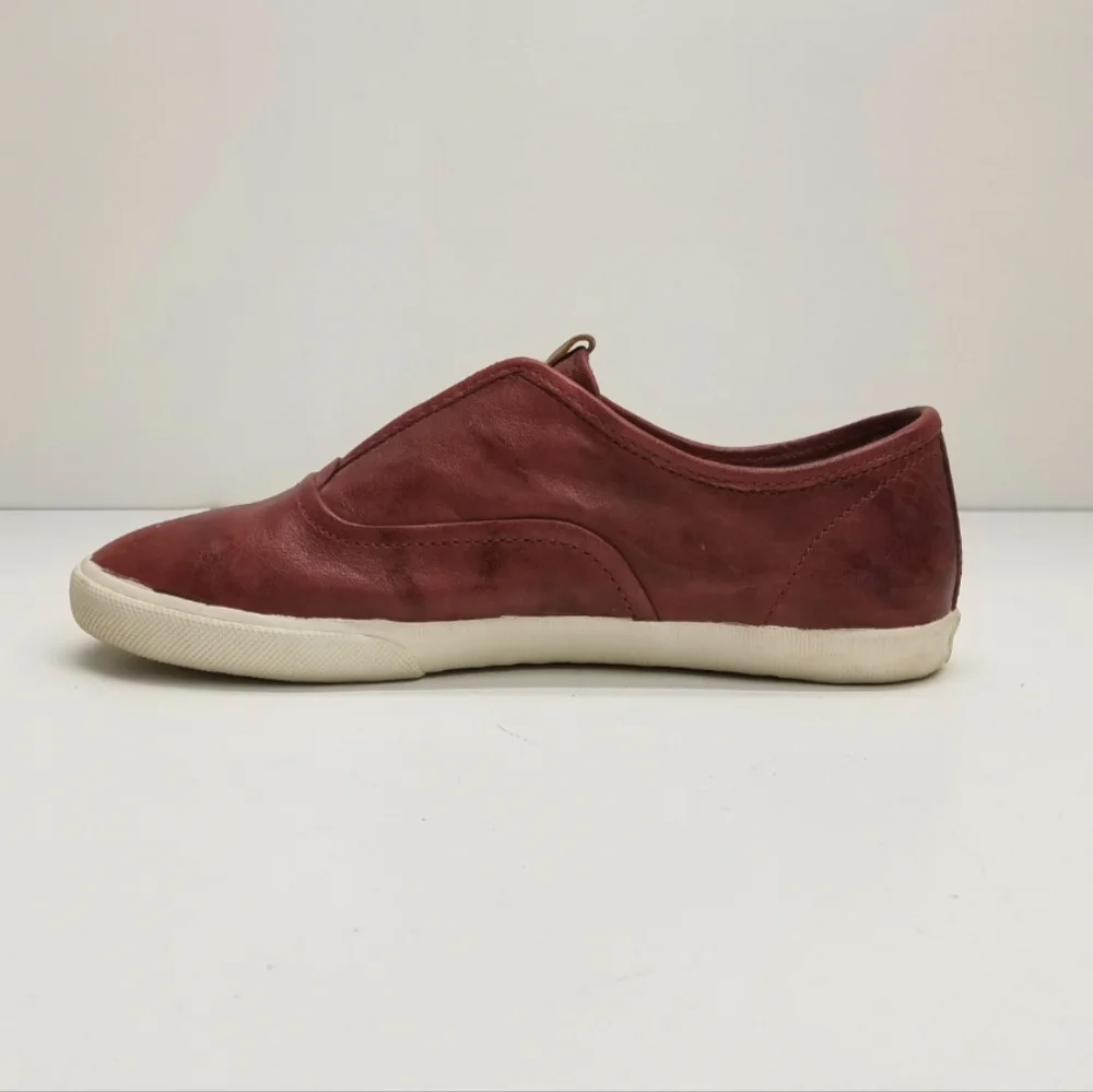Frye Chambers Slip On Leather Sneakers Burnt Red